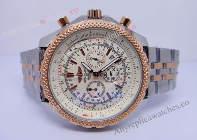 Breitling Bentley Replica Watch 2-Tone Rose Gold White Chronograph Men Watch